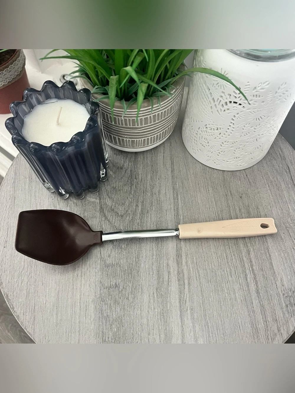EKCO Almond Handle Kitchen Utensil Set 3 Pc Vintage Spoon Skimmer Pasta